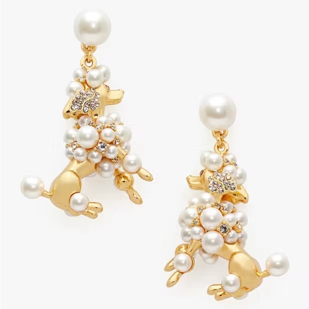 Kate Spade Poodle and Poms Gold Pearl Earrings